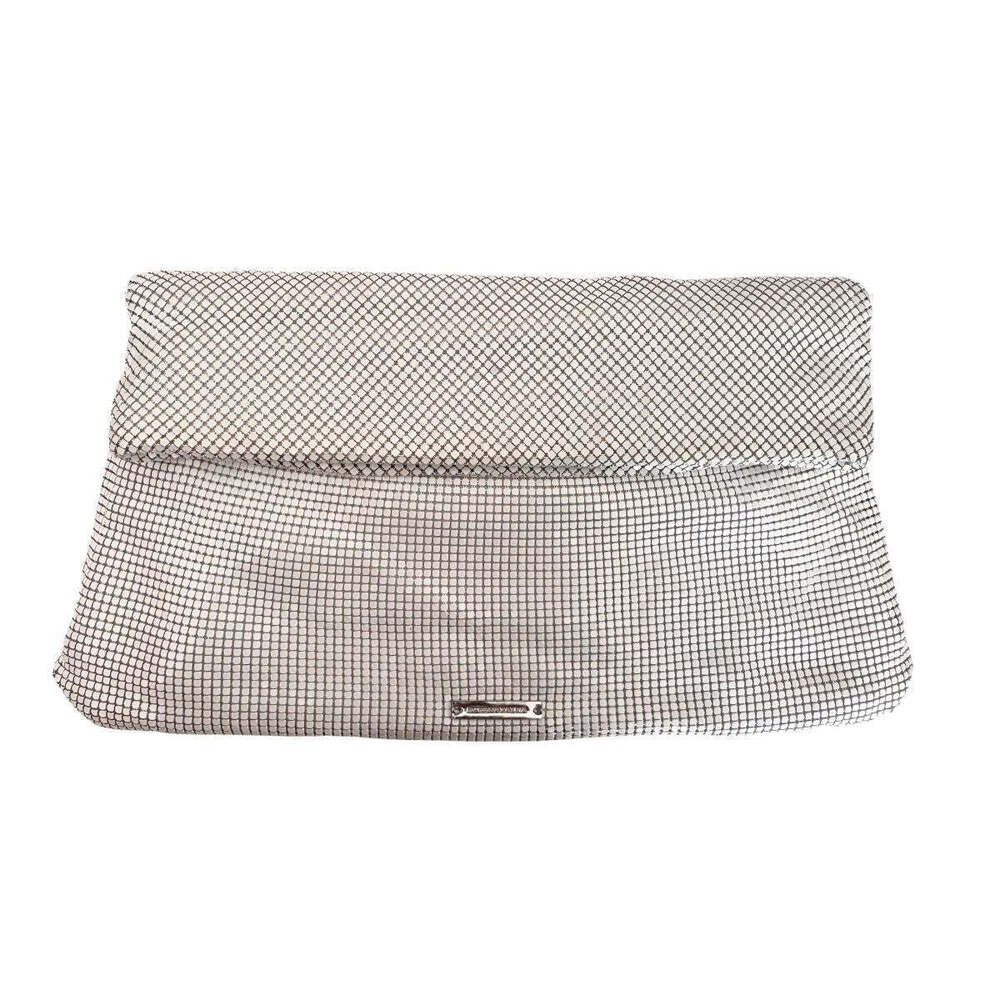 BCBGMAXAZRIA - White Metal Mesh Fold-Over Clutch